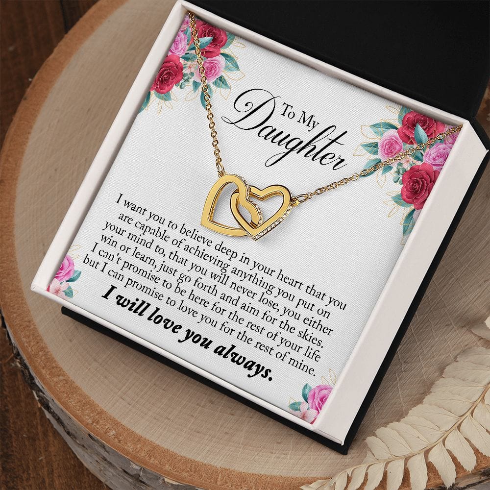 Gift For Daughter - You Can Achieve Anything - Interlocking Hearts Necklace Message Card - Gift For Birthday, Christmas From Dad, Mom