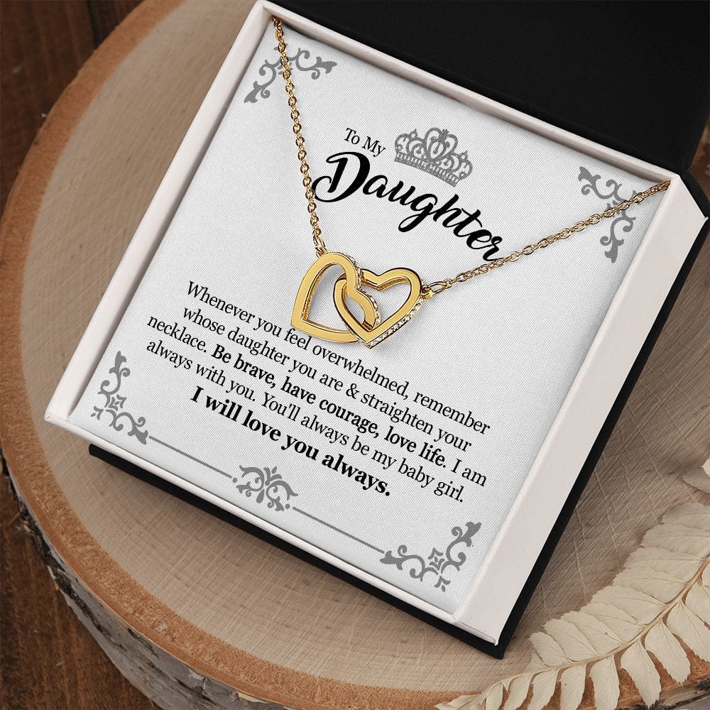 Gift For Daughter From Mom Dad - Be Brave Have Courage - Interlocking Hearts Necklace With Message Card