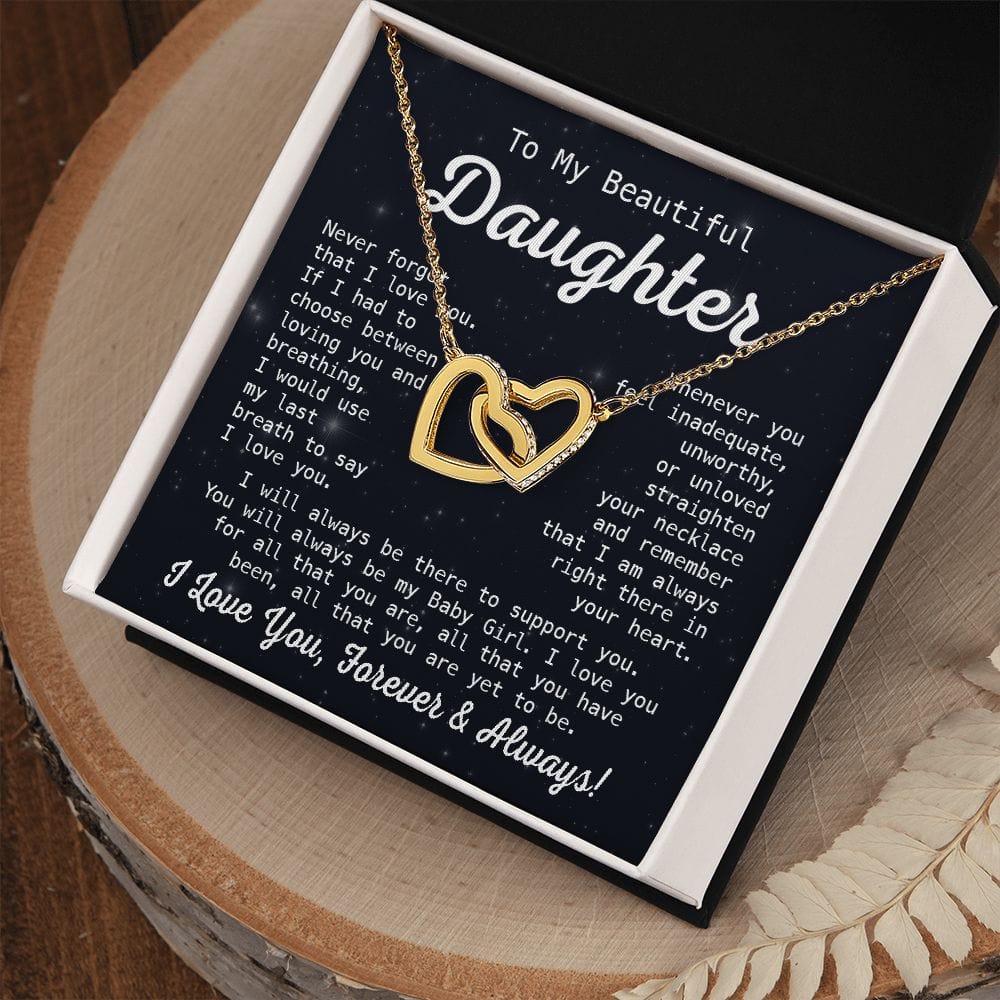 Gift For Daughter - Whenever You Feel - Interlocking Hearts Necklace With Message Card - Gift For Birthday, Anniversary, Christmas From Dad, Father, Mom, Mother