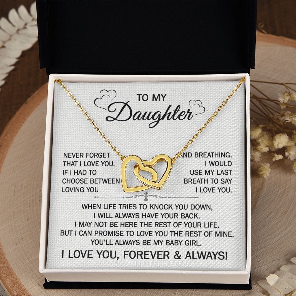 NEW Gift For Daughter - When Life Tries - Interlocking Hearts Necklace With Message Card - Gift For Birthday, Anniversary, Christmas From Dad, Father