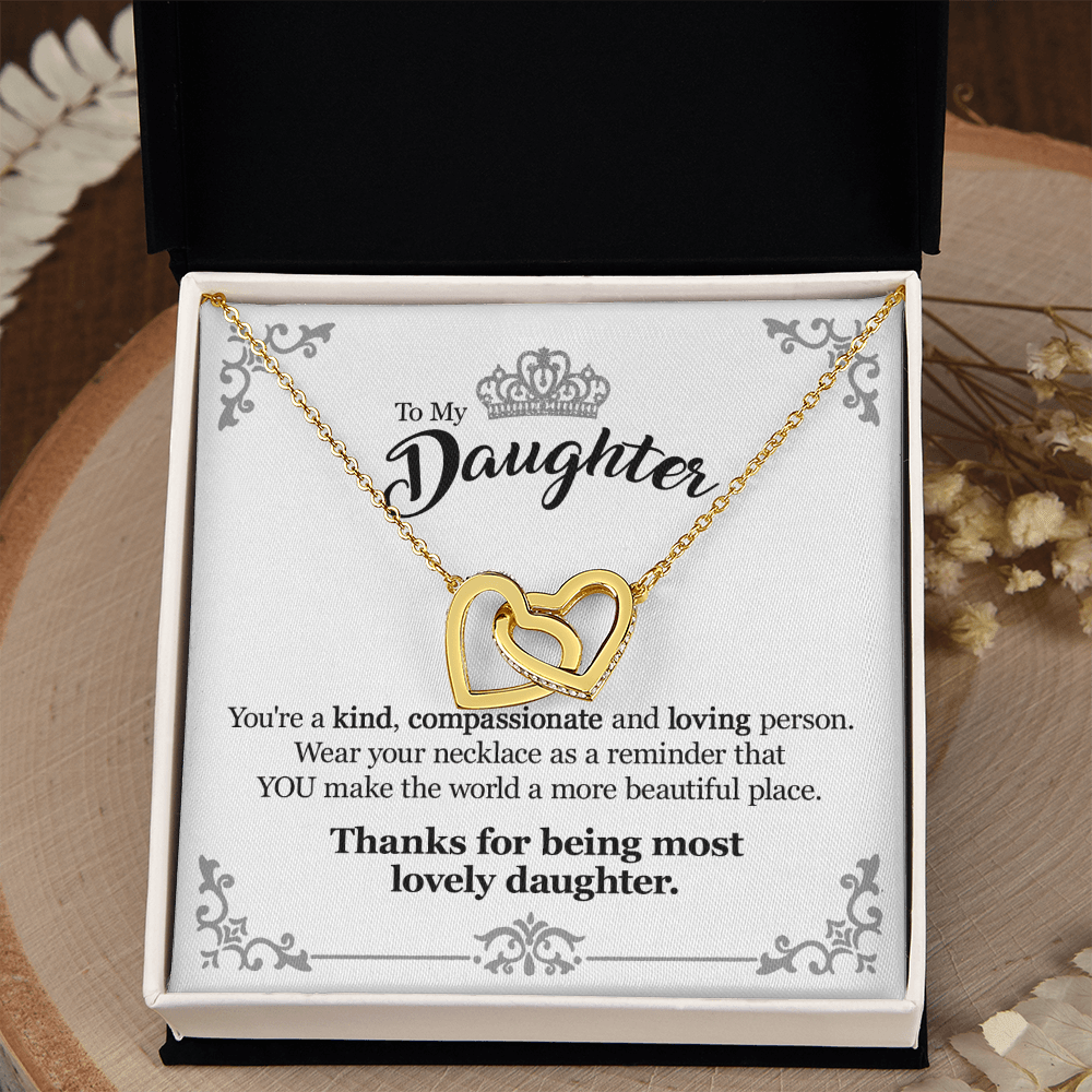 Gift For Daughter From Mom Dad - Kind Compassionate Loving - Interlocking Hearts Necklace With Message Card
