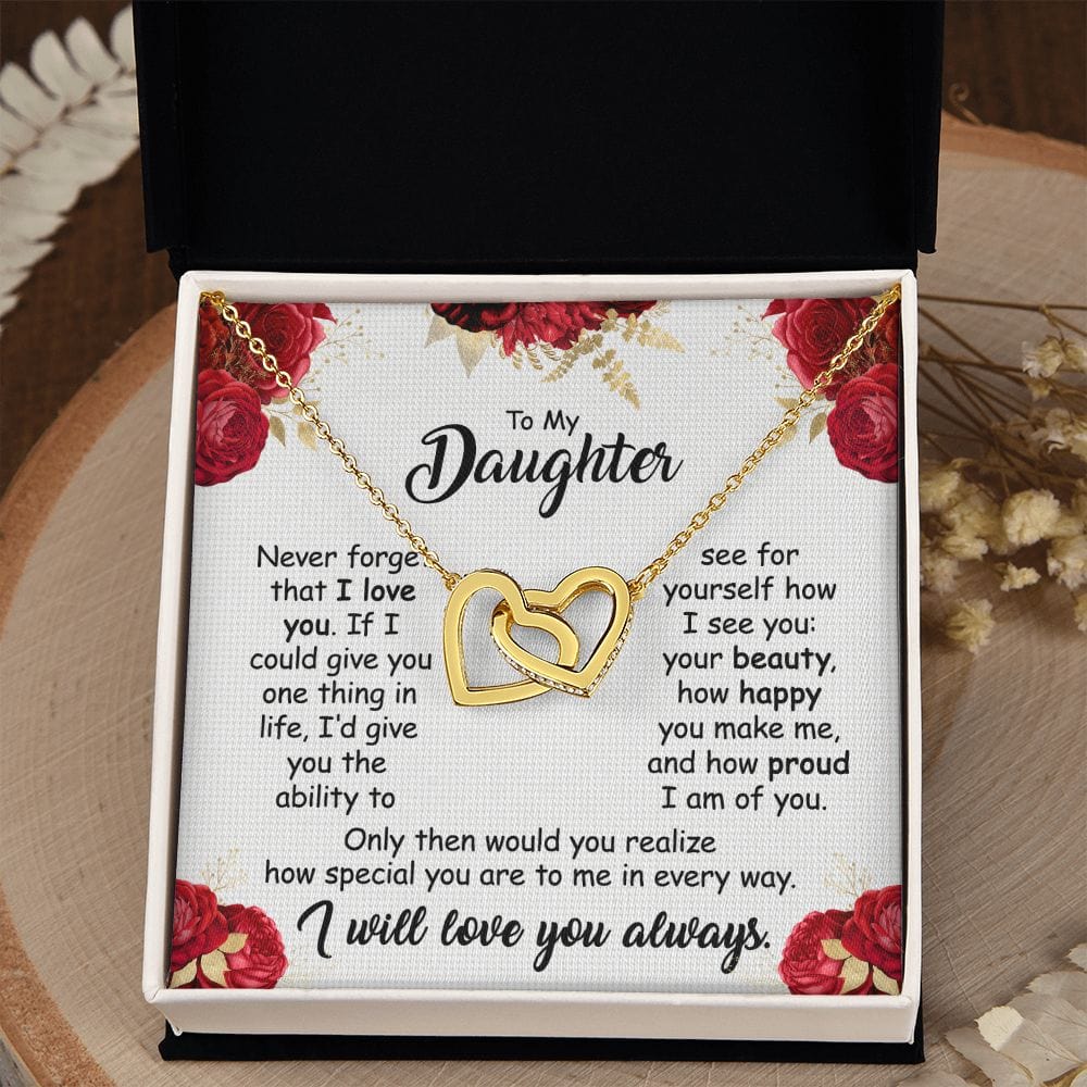 Gift For Daughter - You Are Beauty - Interlocking Hearts Necklace With Message Card - Gift For Birthday, Anniversary, Christmas From Dad, Father, Mom, Mother