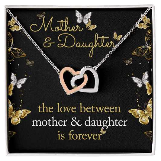 Gift For Daughter And Mother - The Love Between A Mother And A Daughter - Interlocked Hearts Necklace With Message Card - Mother Daughter Necklace Mom Necklace, Daughter Gift from Mom, Mothers Day Necklace, Mom and Daughter Necklace