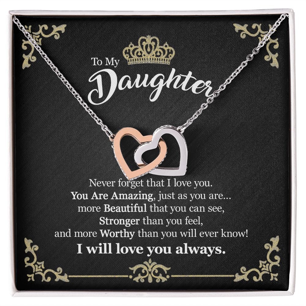 Gift For Daughter - You Are Amazing - Interlocking Hearts Necklace With Message Card - Gift For Birthday, Anniversary, Christmas From Dad, Father