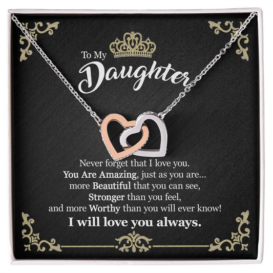 Gift For Daughter - You Are Amazing - Interlocking Hearts Necklace With Message Card - Gift For Birthday, Anniversary, Christmas From Dad, Father