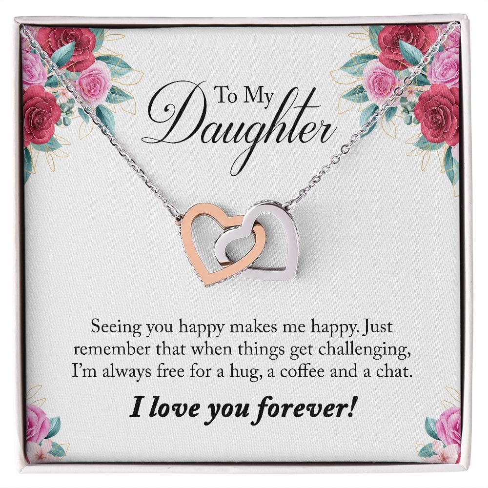 Gift For Daughter - Seeing You - Interlocking Hearts Necklace Message Card - Gift For Birthday, Christmas From Dad, Mom