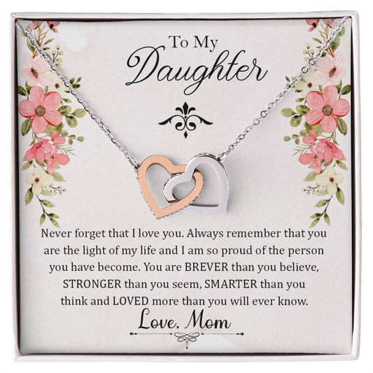 Gift For Daughter - Loved - Interlocking Hearts Necklace With Message Card - Gift For Birthday, Anniversary, Christmas From Mom, Mother