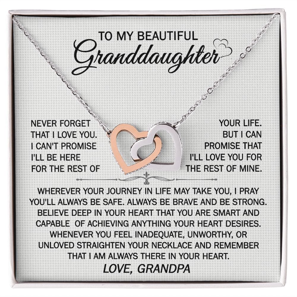 Gift For Granddaughter From Grandpa - Wherever Your Journey - Interlocking Hearts Necklace With Message Card