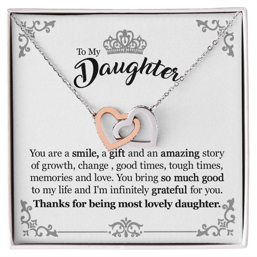 Gift For Daughter From Mom Dad - You Are A Smile - Interlocking Hearts Necklace With Message Card