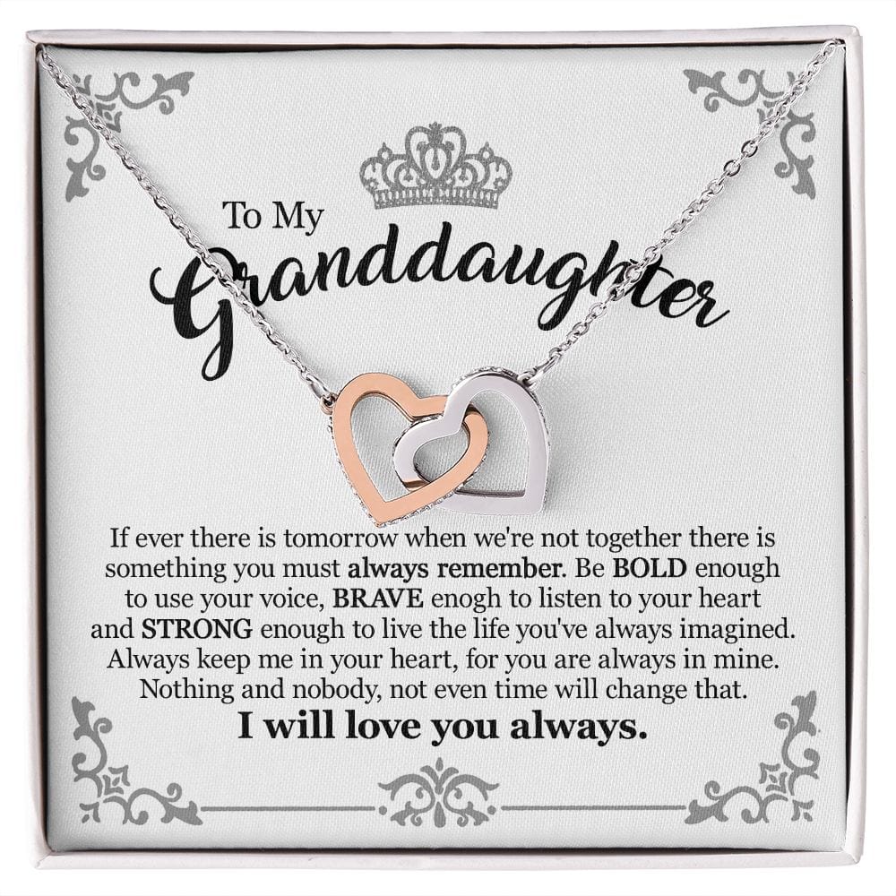 Gift For Granddaughter From Grandmother Grandfather - Be Bold Brave Strong - Interlocking Hearts Necklace With Message Card