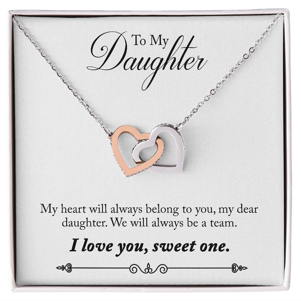 Gift For Daughter - My Hear Belong To You - Interlocking Hearts Necklace Message Card - Gift For Birthday, Christmas From Dad, Mom