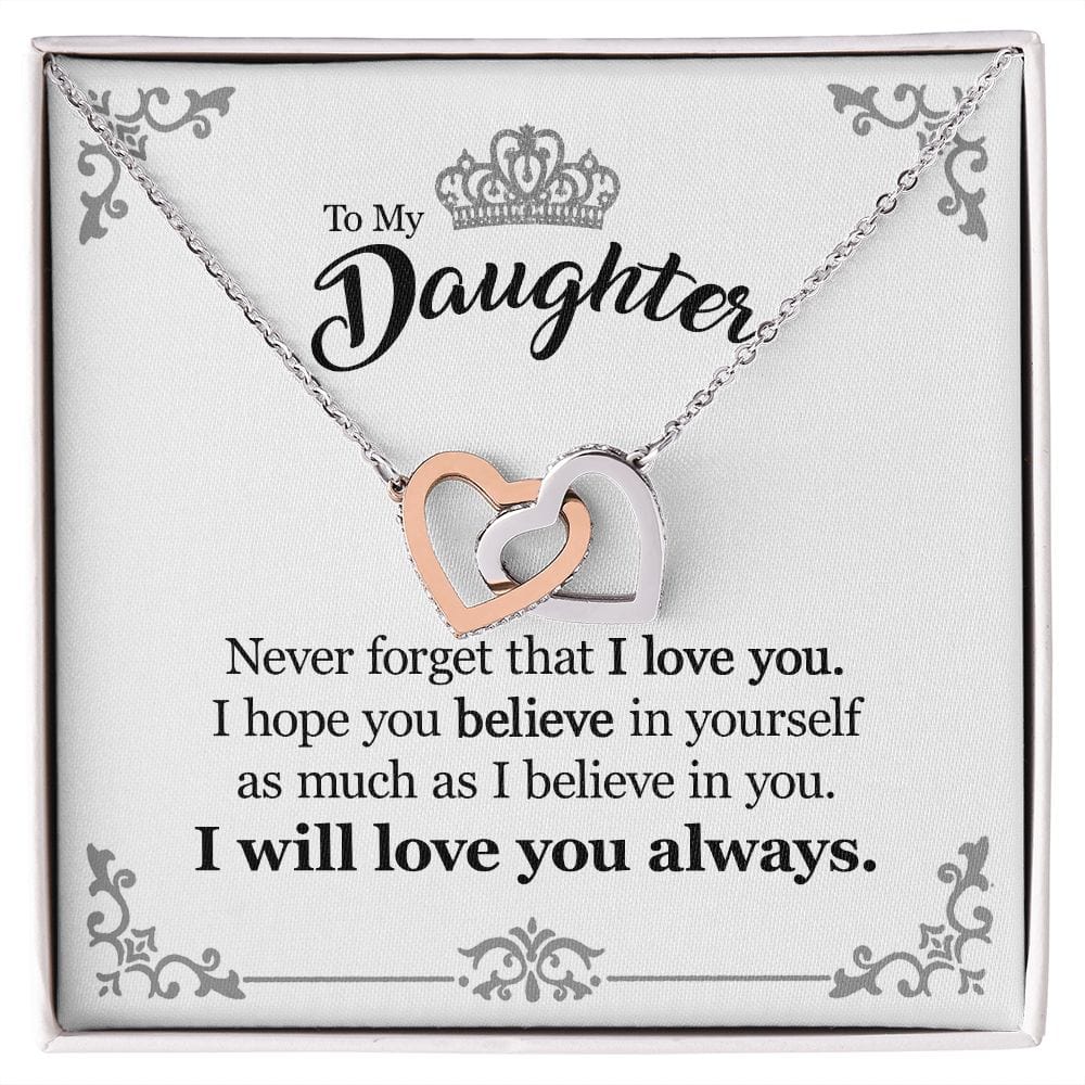 Gift For Daughter From Mom Dad - Believe In Yourself - Interlocking Hearts Necklace With Message Card