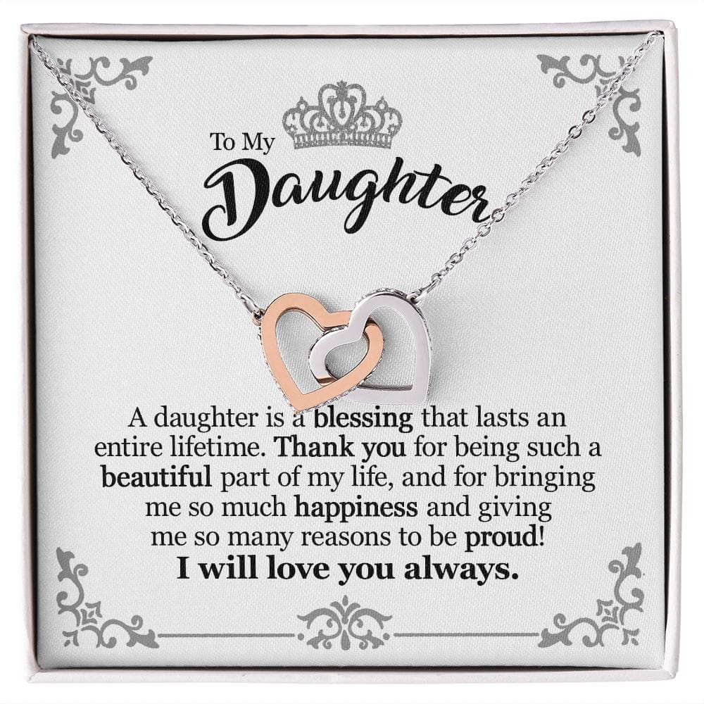 Gift For Daughter From Mom Dad - You Are A Belssing - Interlocking Hearts Necklace With Message Card