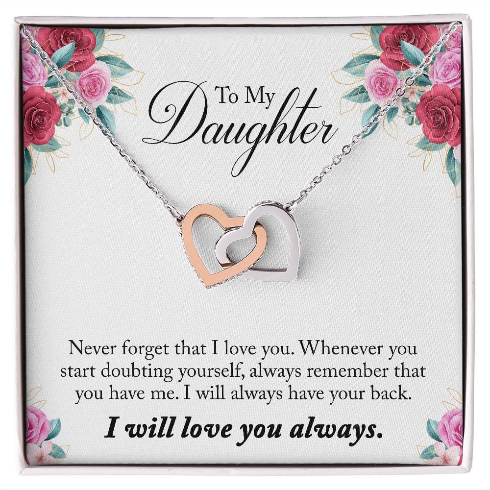 Gift For Daughter - Whenever Doubting - Interlocking Hearts Necklace Message Card - Gift For Birthday, Christmas From Dad, Mom