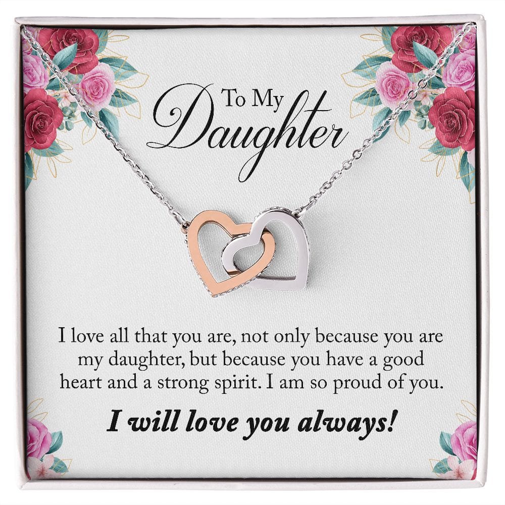 Gift For Daughter - I Love All That You Are - Interlocking Hearts Necklace Message Card - Gift For Birthday, Christmas From Dad, Mom