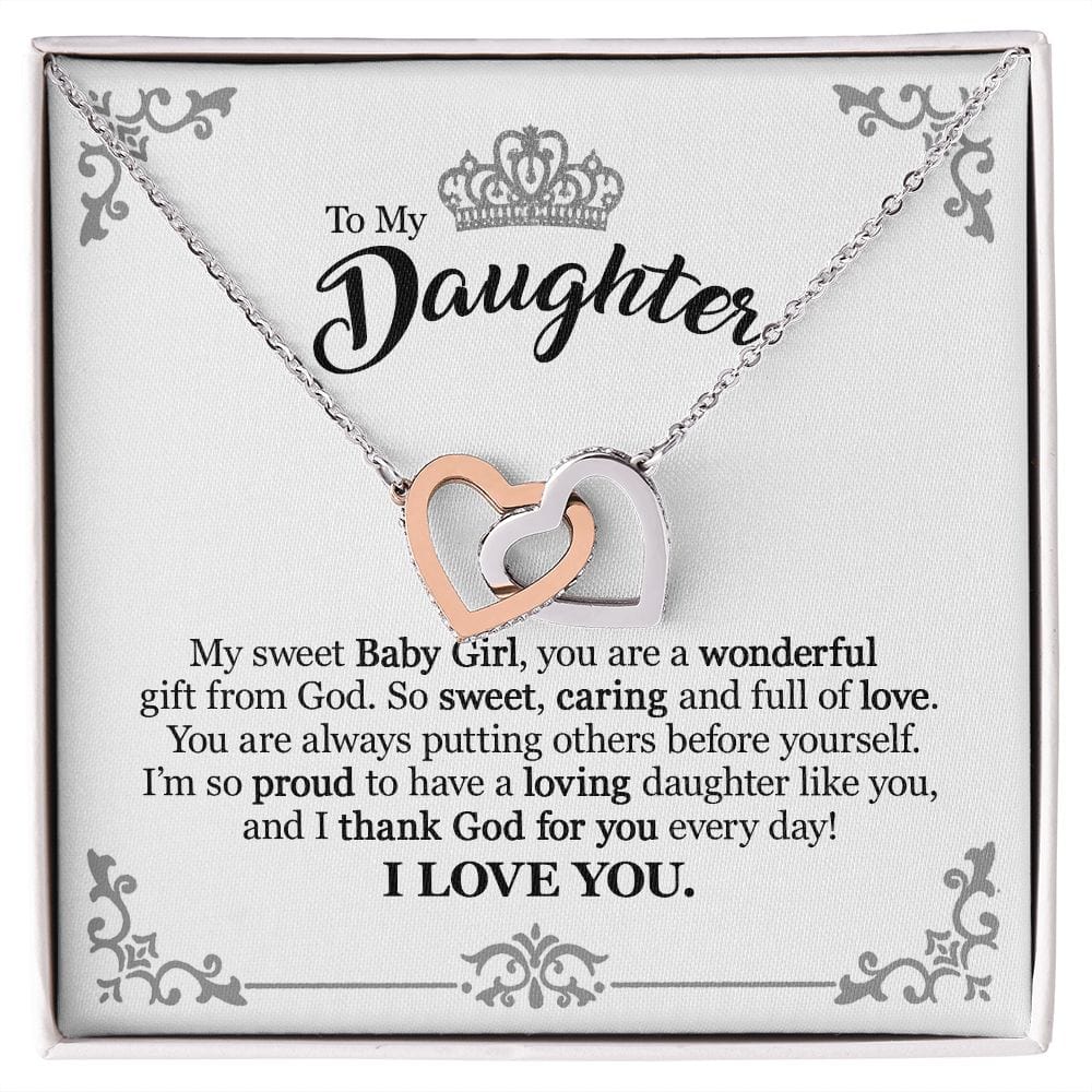 Gift For Daughter From Mom Dad - Wonderful Gift - Interlocking Hearts Necklace With Message Card