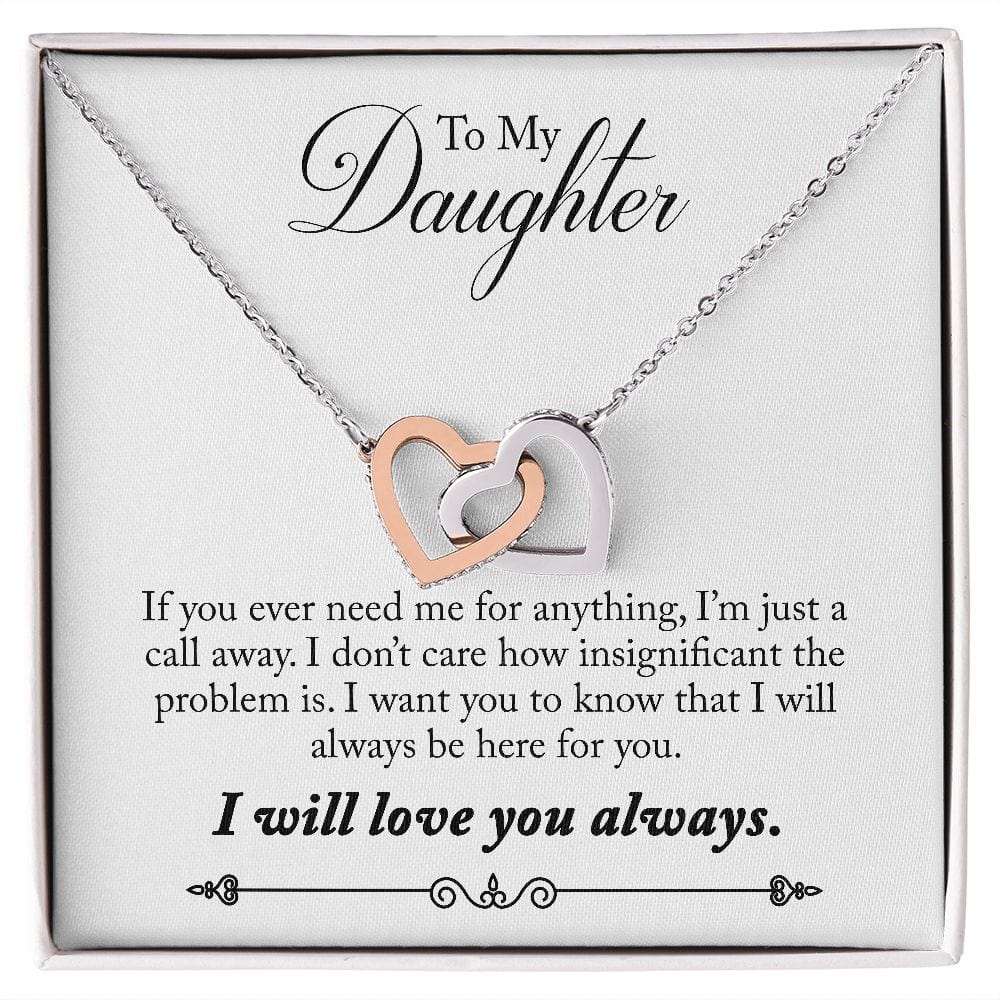 Gift For Daughter - A Call Away - Interlocking Hearts Necklace Message Card - Gift For Birthday, Christmas From Dad,Mom