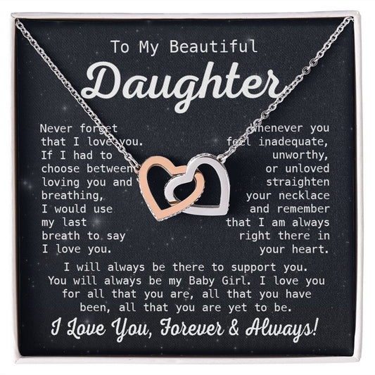 Gift For Daughter - Whenever You Feel - Interlocking Hearts Necklace With Message Card - Gift For Birthday, Anniversary, Christmas From Dad, Father, Mom, Mother