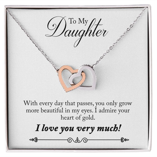 Gift For Daughter - More Beautiful - Interlocking Hearts Necklace Message Card - Gift For Birthday, Christmas From Dad, Mom