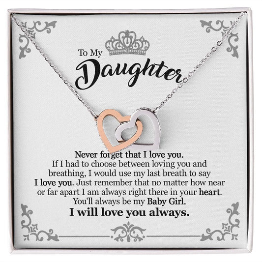 Gift For Daughter From Mom Dad - Always My Baby Girl - Interlocking Hearts Necklace With Message Card