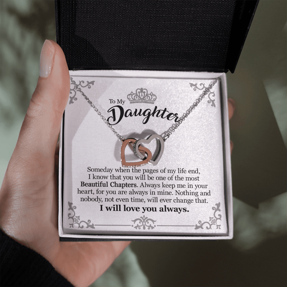 Gift For Daughter From Mom Dad - You Will Be Beautiful Chapter - Interlocking Hearts Necklace With Message Card