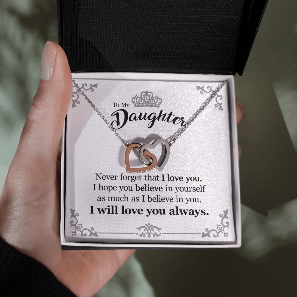 Gift For Daughter From Mom Dad - Believe In Yourself - Interlocking Hearts Necklace With Message Card