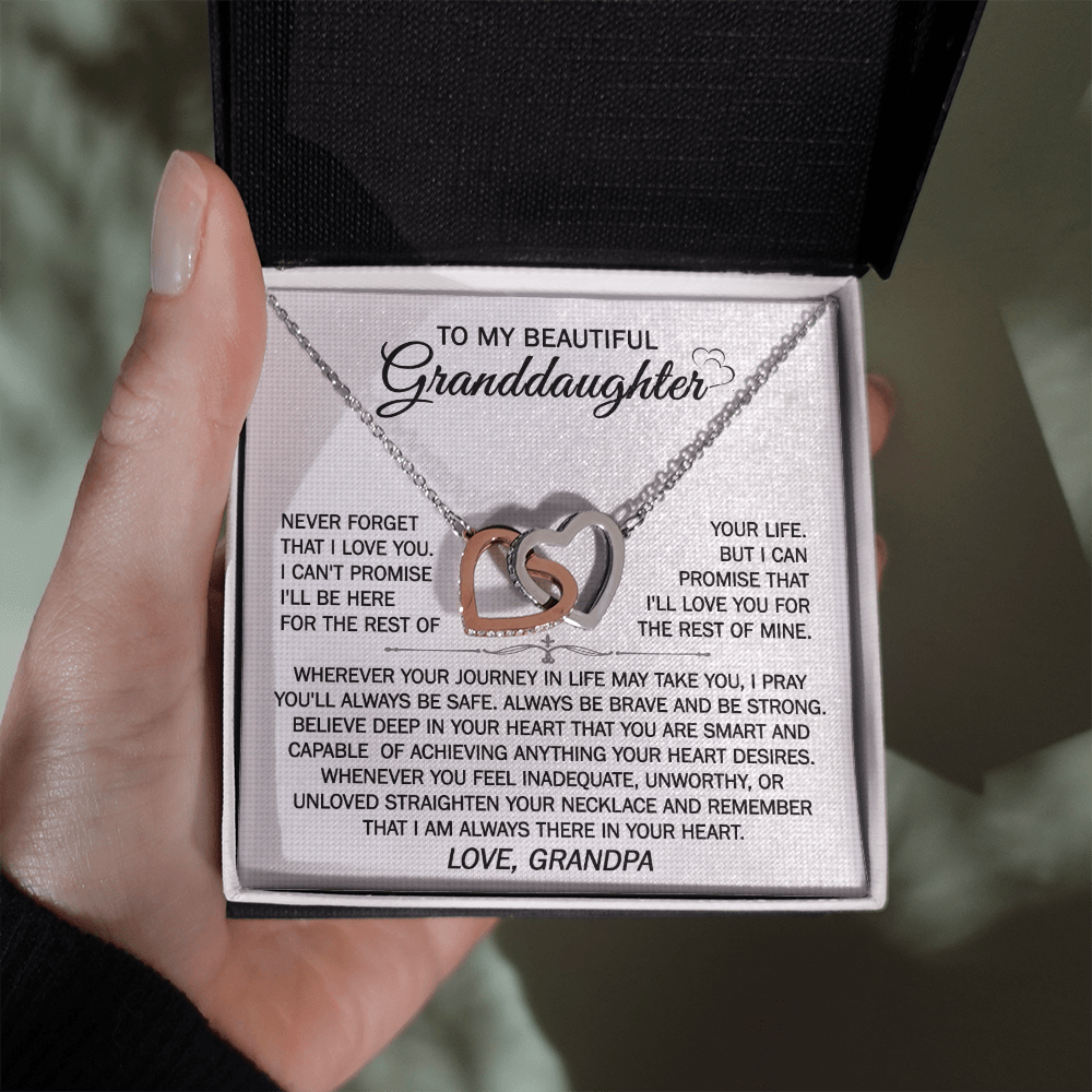 Gift For Granddaughter From Grandpa - Wherever Your Journey - Interlocking Hearts Necklace With Message Card