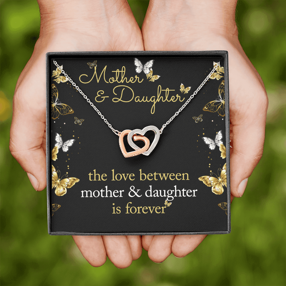 Gift For Daughter And Mother - The Love Between A Mother And A Daughter - Interlocked Hearts Necklace With Message Card - Mother Daughter Necklace Mom Necklace, Daughter Gift from Mom, Mothers Day Necklace, Mom and Daughter Necklace