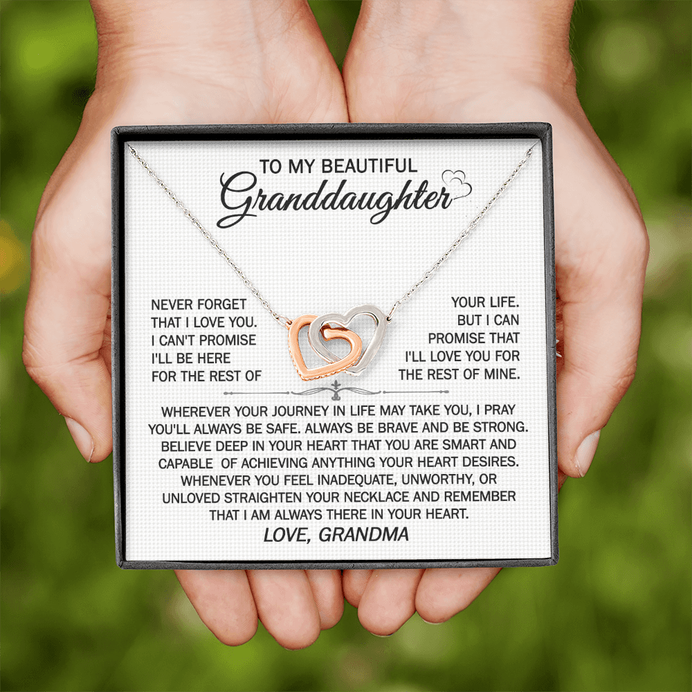 Gift For Granddaughter From Grandma - Wherever Your Journey - Interlocking Hearts Necklace With Message Card