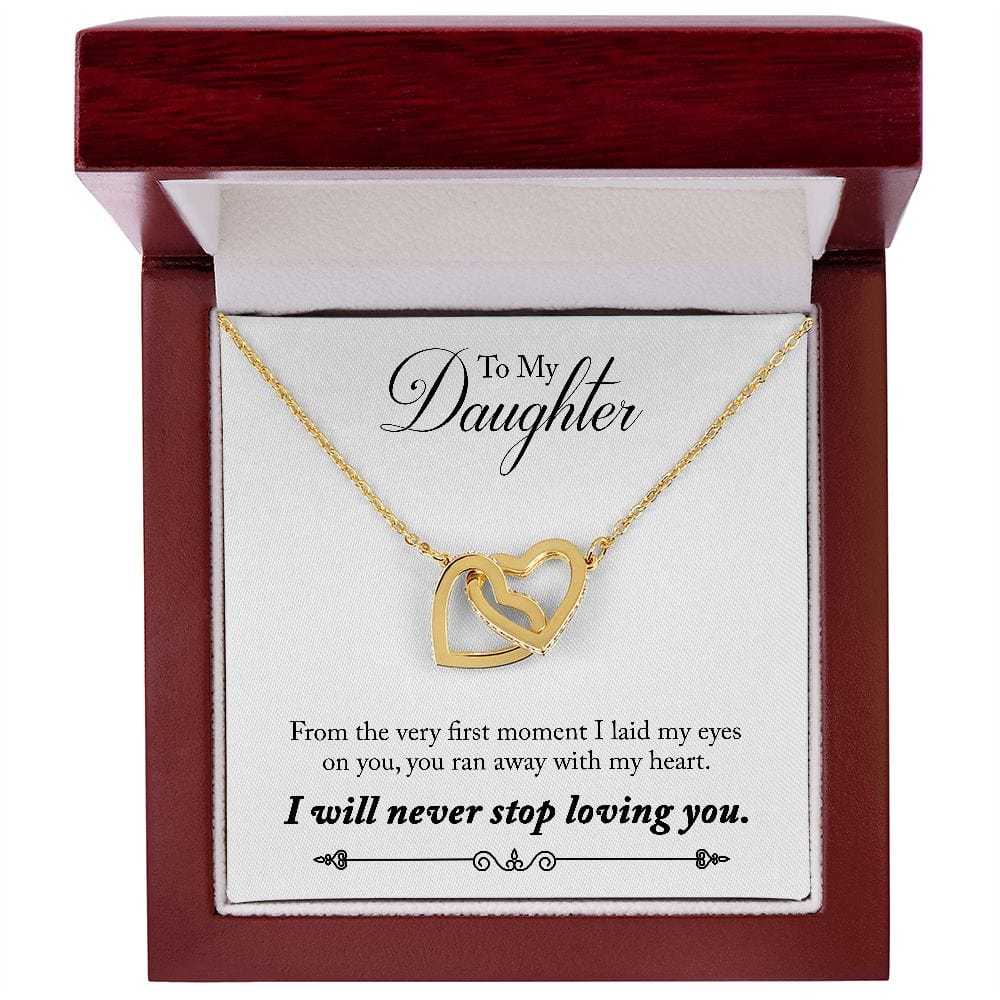 Gift For Daughter - First Moment - Interlocking Hearts Necklace Message Card - Gift For Birthday, Christmas From Dad, Mom