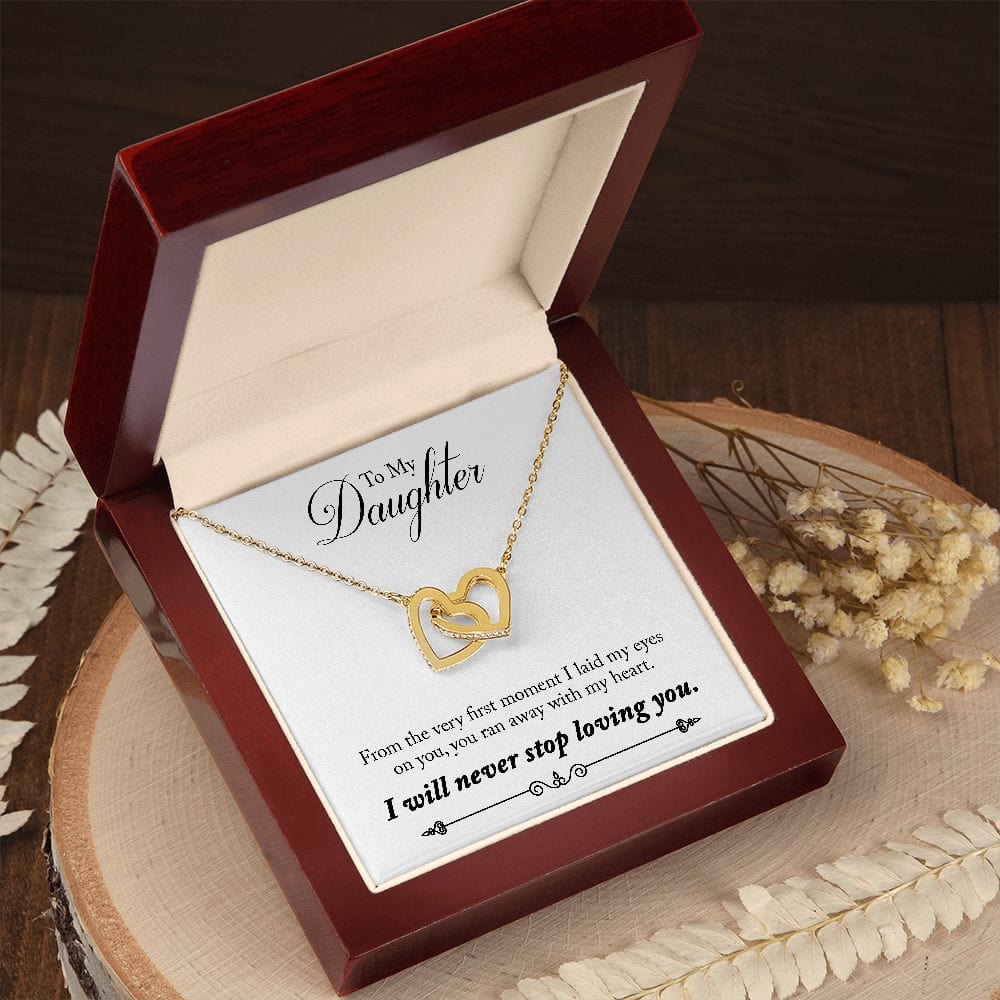 Gift For Daughter - First Moment - Interlocking Hearts Necklace Message Card - Gift For Birthday, Christmas From Dad, Mom