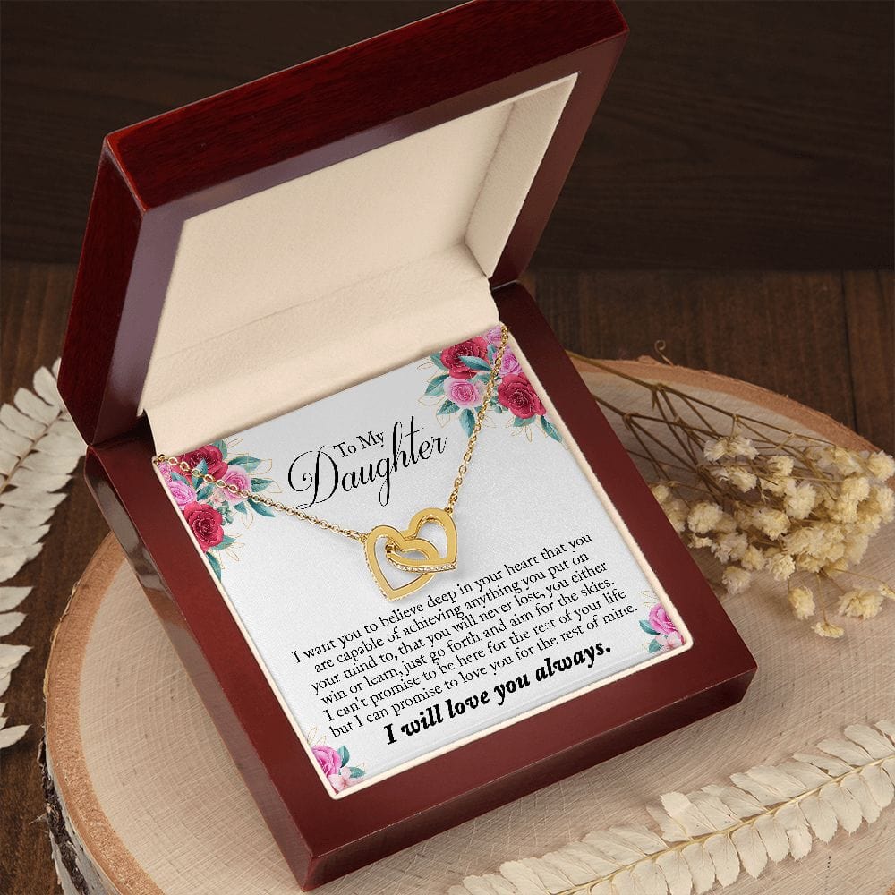 Gift For Daughter - You Can Achieve Anything - Interlocking Hearts Necklace Message Card - Gift For Birthday, Christmas From Dad, Mom