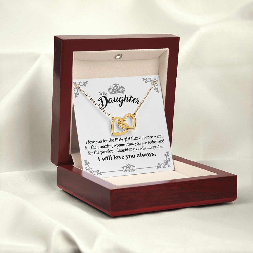 Gift For Daughter From Mom Dad - Little Girl - Interlocking Hearts Necklace With Message Card