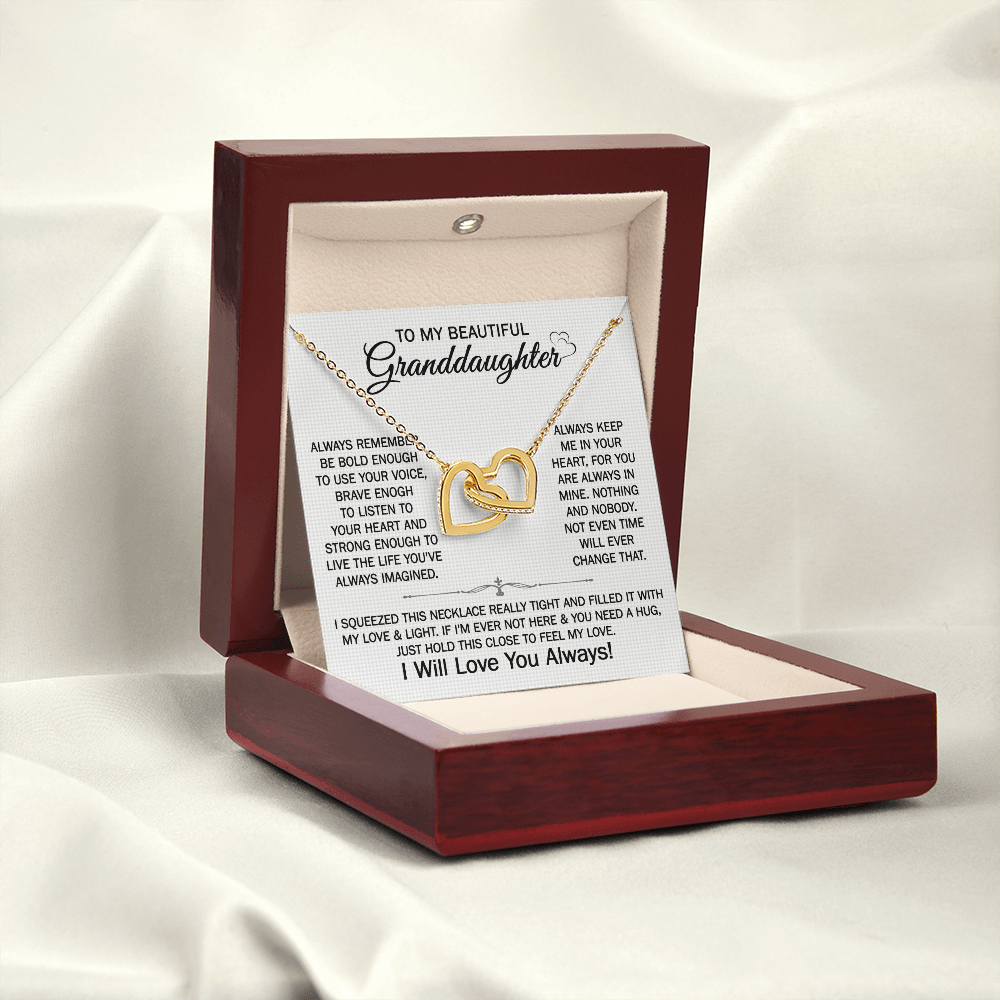 Gift For Granddaughter From Grandmother Grandfather - Be Bold Brave Strong To Live The Life - Interlocking Hearts Necklace With Message Card