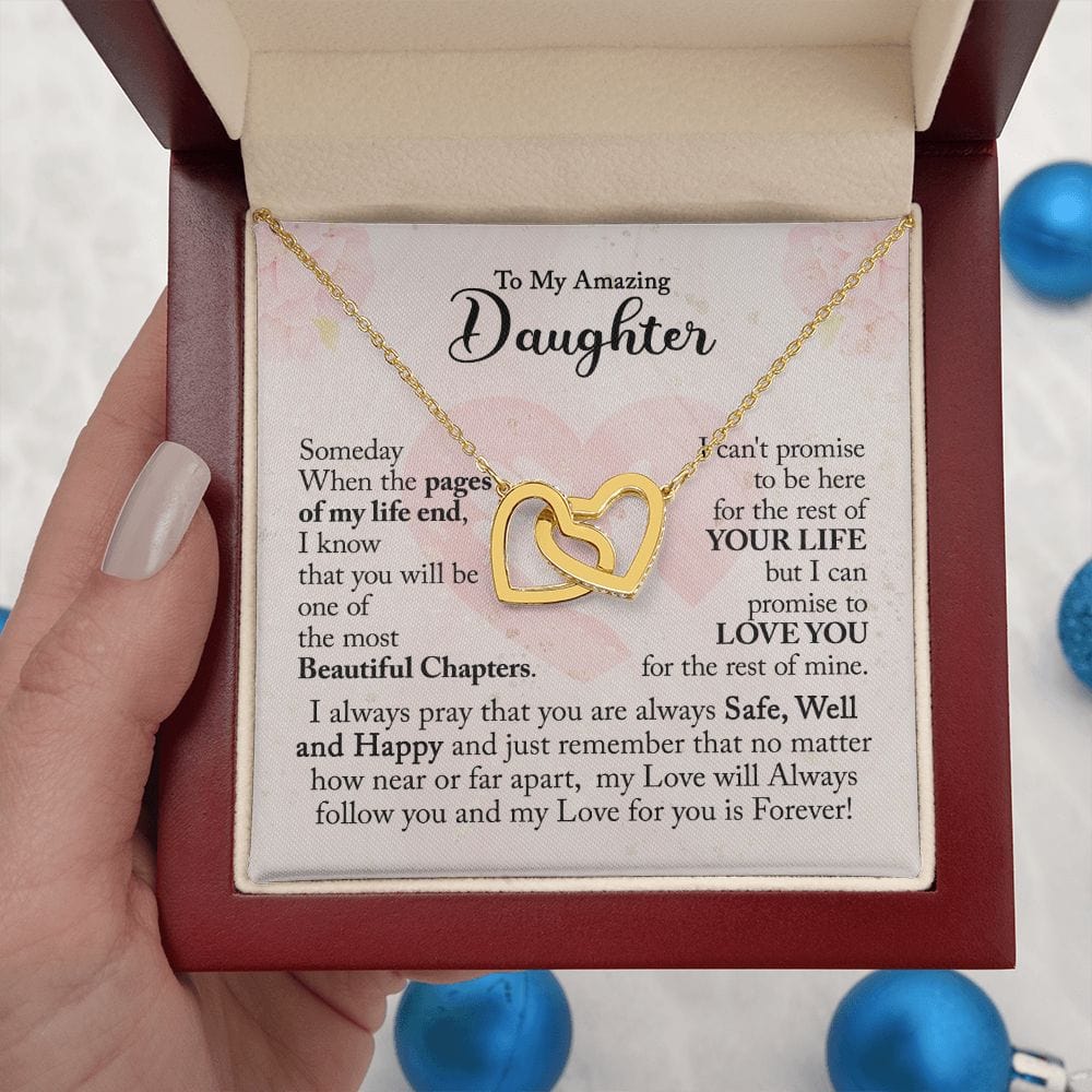 Gift For Daughter - Beautiful Chapter - Interlocking Hearts Necklace With Message Card - Gift For Birthday, Anniversary, Christmas From Dad, Father, Mom, Mother