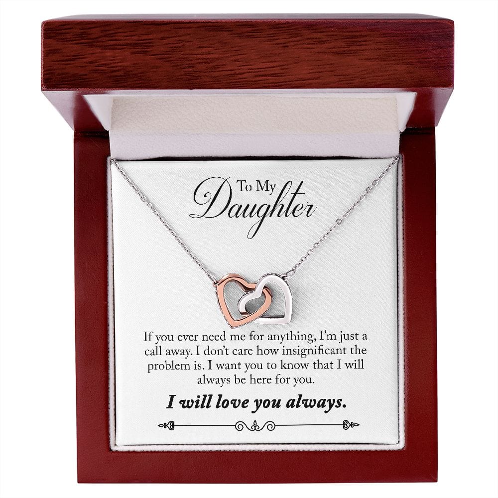 Gift For Daughter - A Call Away - Interlocking Hearts Necklace Message Card - Gift For Birthday, Christmas From Dad,Mom