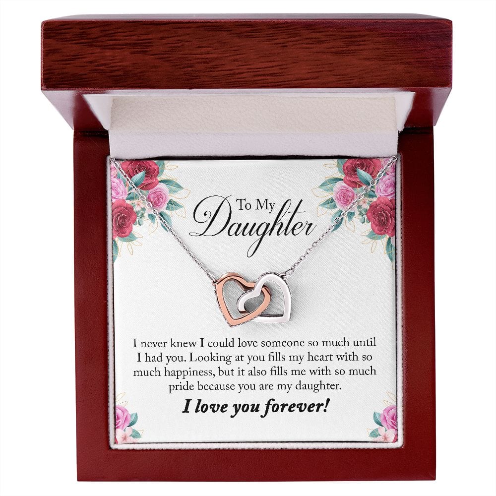 Gift For Daughter - Looking At You - Interlocking Hearts Necklace Message Card - Gift For Birthday, Christmas From Dad, Mom