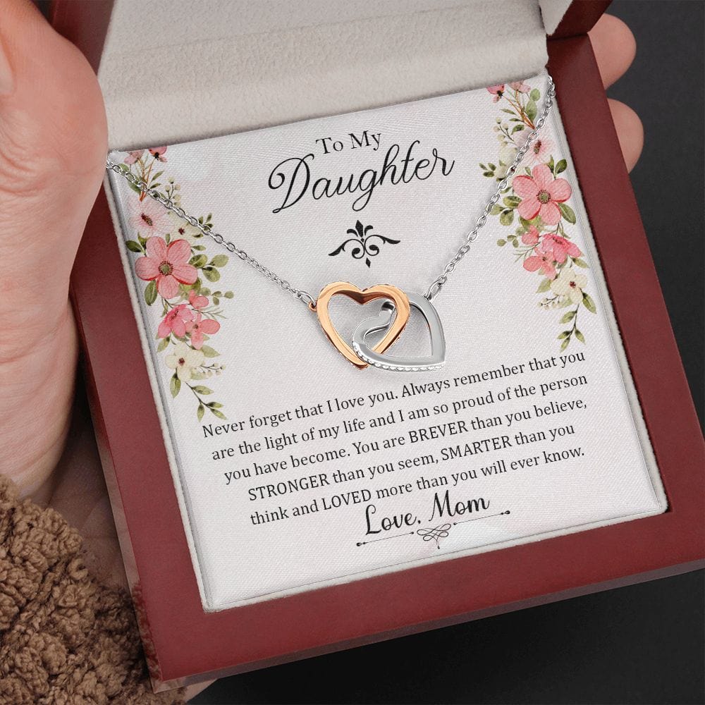 Gift For Daughter - Loved - Interlocking Hearts Necklace With Message Card - Gift For Birthday, Anniversary, Christmas From Mom, Mother