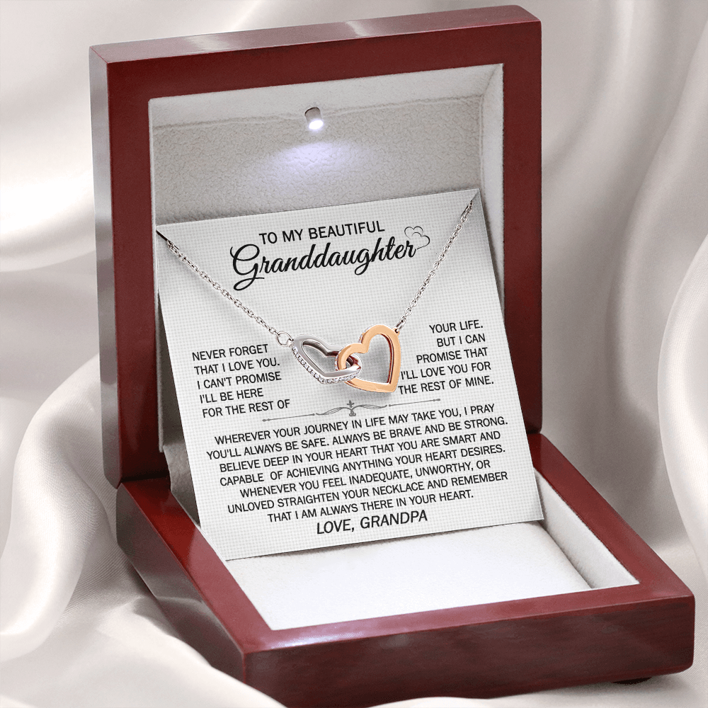 Gift For Granddaughter From Grandpa - Wherever Your Journey - Interlocking Hearts Necklace With Message Card