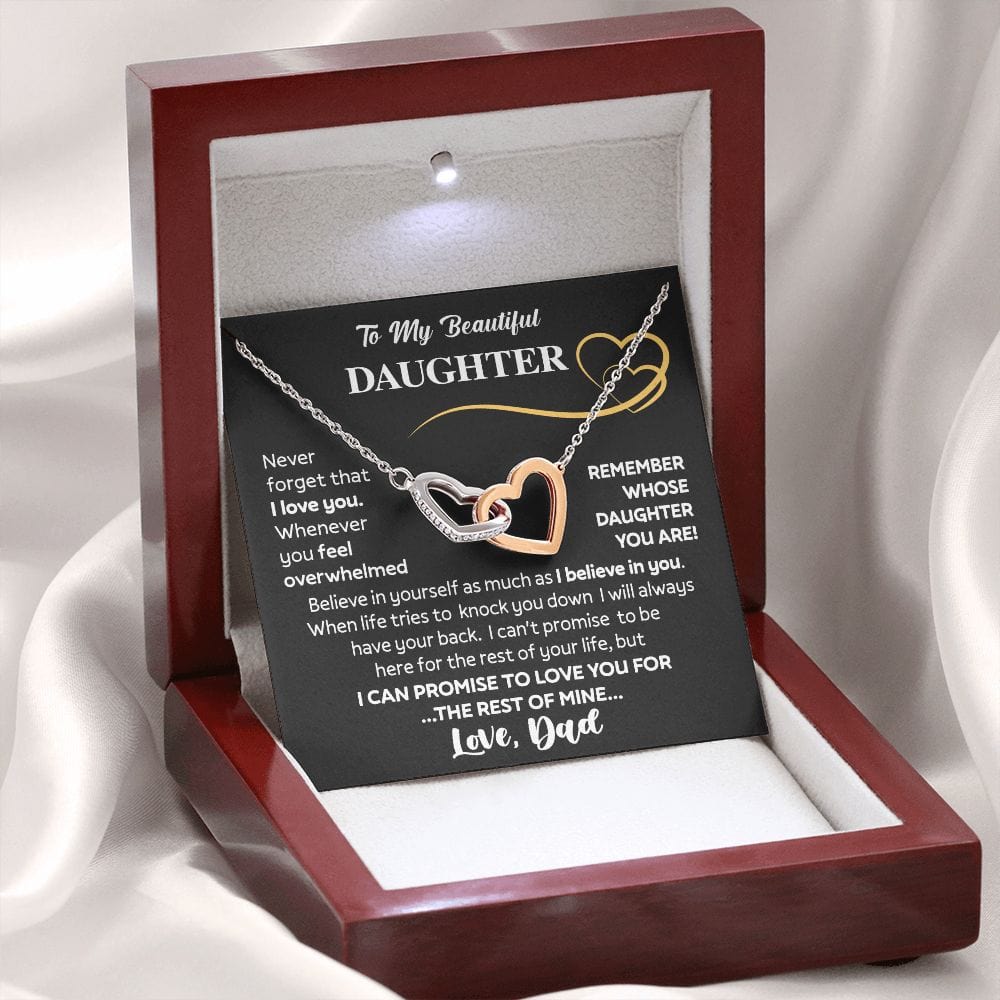 Gift For Daughter - Always Remember That I Love You - Interlocking Hearts Necklace With Message Card - Gift For Birthday, Christmas From Dad, Father, Daddy