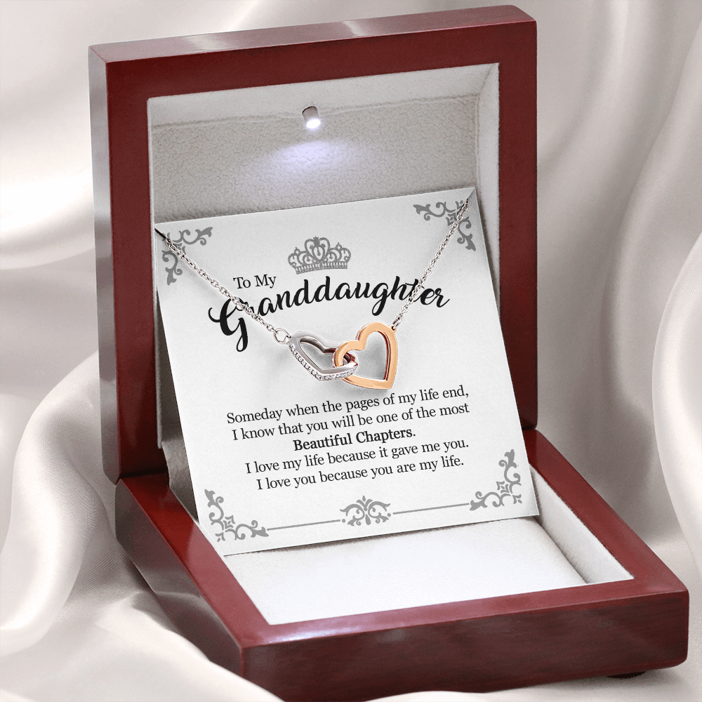 Gift For Granddaughter From Grandmother Grandfather - You Are My Life - Interlocking Hearts Necklace With Message Card