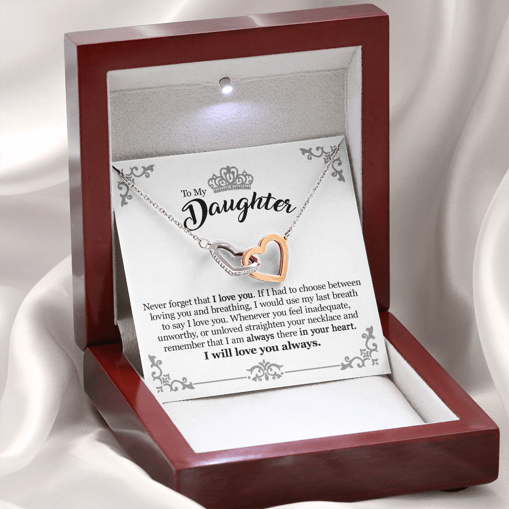 Gift For Daughter From Mom Dad - Always In Your Heart - Interlocking Hearts Necklace With Message Card