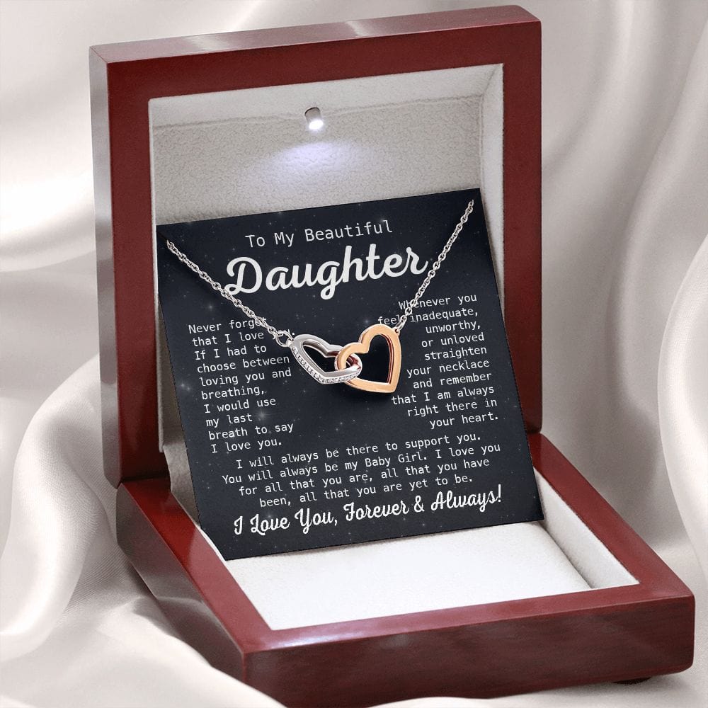 Gift For Daughter - Whenever You Feel - Interlocking Hearts Necklace With Message Card - Gift For Birthday, Anniversary, Christmas From Dad, Father, Mom, Mother