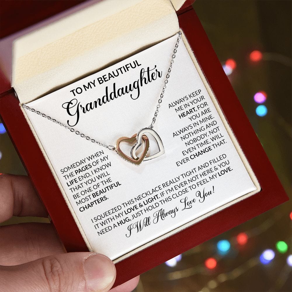 Gift For Granddaughter - Beautiful Chapter - Interlocking Hearts Necklace With Message Card - Gift For Birthday, Graduation, Christmas From Grandma, Grandpa