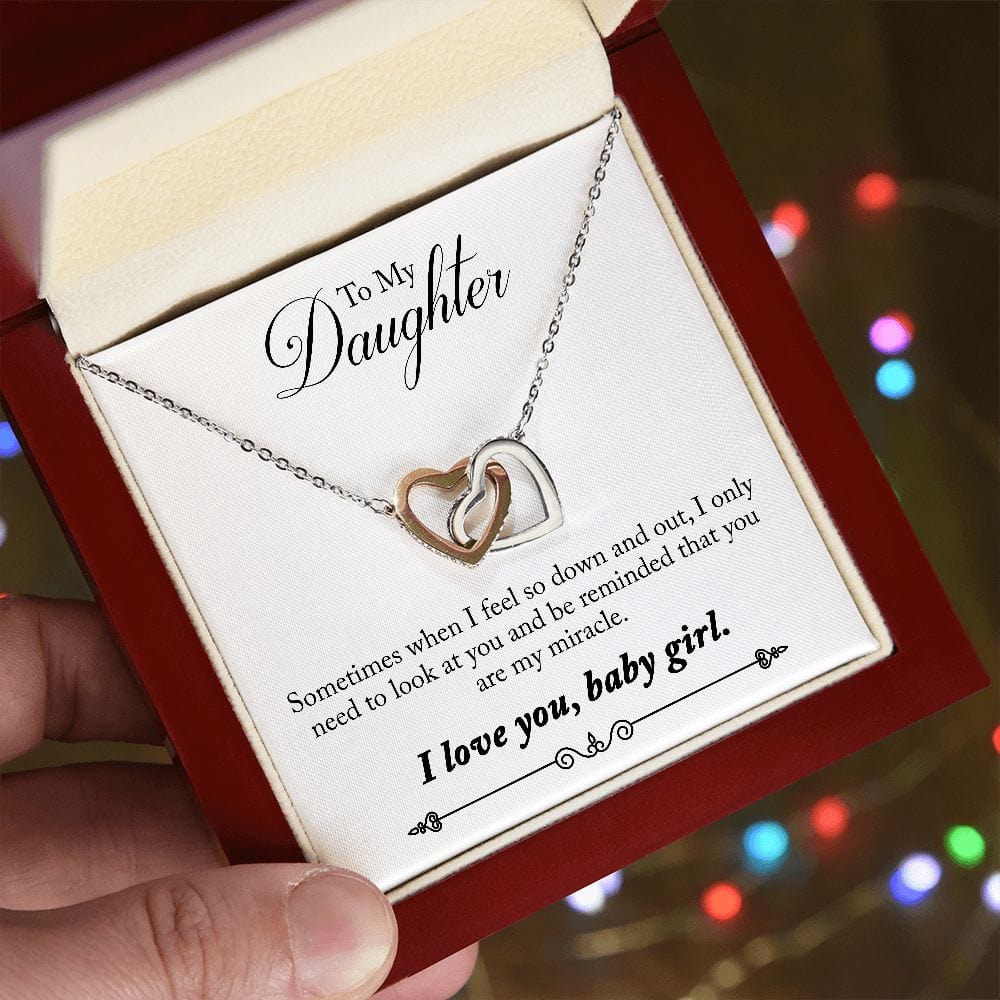 Gift For Daughter - You Are A Miracle - Interlocking Hearts Necklace Message Card - Gift For Birthday, Christmas From Dad, Mom