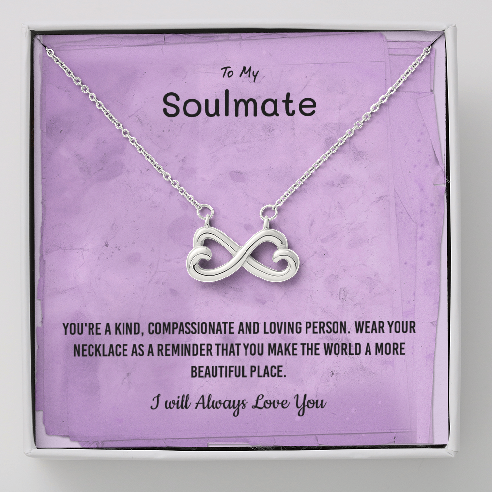 You're a kind, compassionate and loving person - Infinity Hearts Necklace Message Card