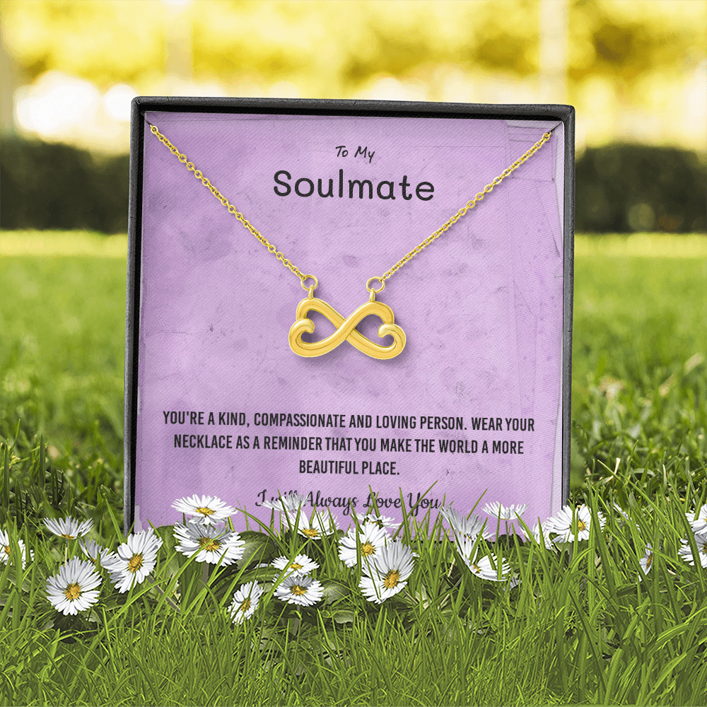 You're a kind, compassionate and loving person - Infinity Hearts Necklace Message Card