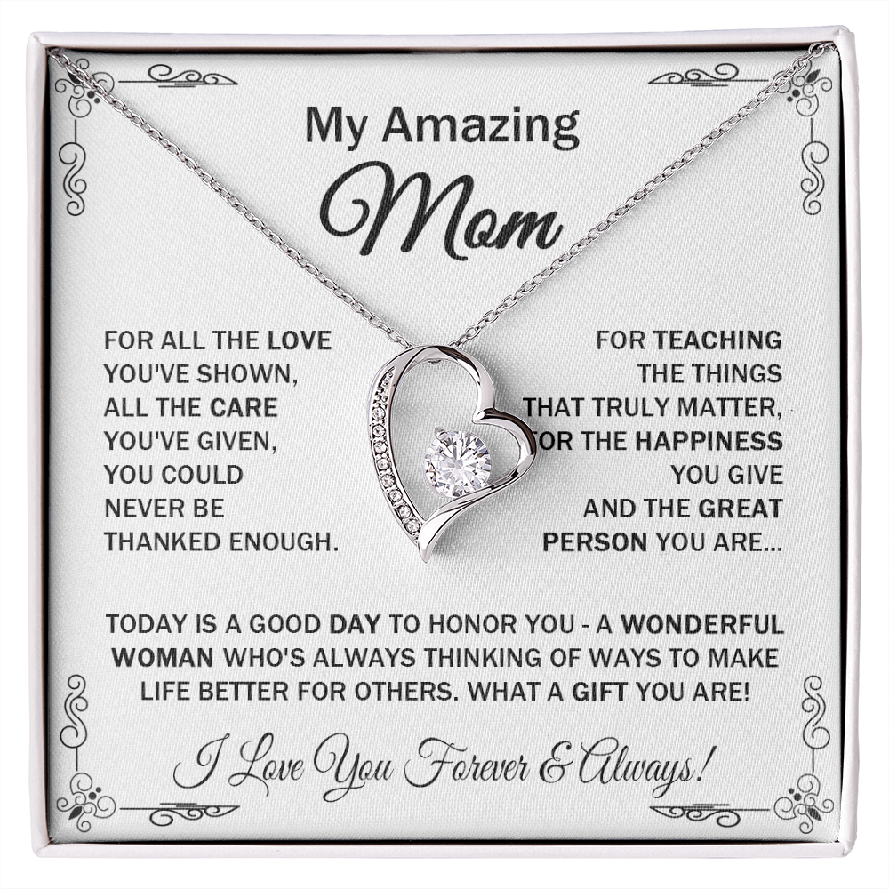 Amazing Mom - For All The Love - Forever Love Necklace Message Gift Card For Mother's Day Birthday From Daughter Son