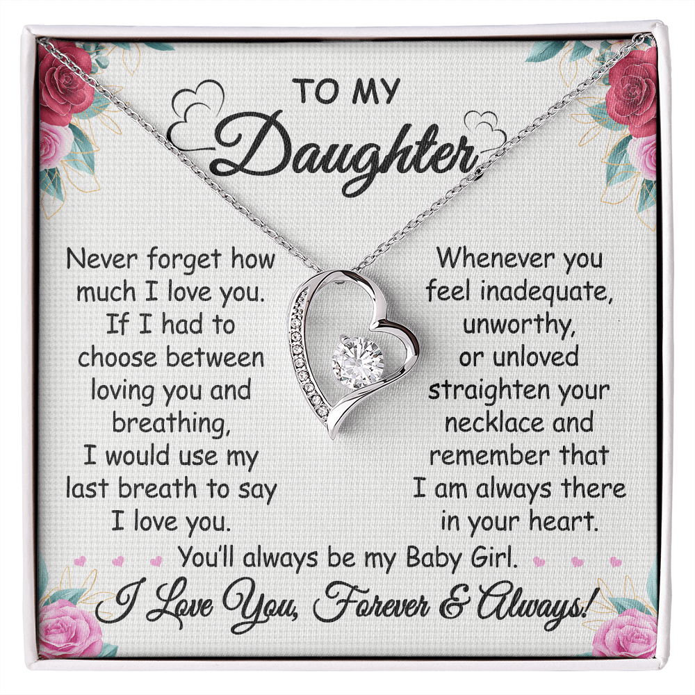 Gift To My Baby Girl Daughter - Forever Love Necklace With Message Card Gift For Birthday, Christmas, Special Occasion From Mom, Dad