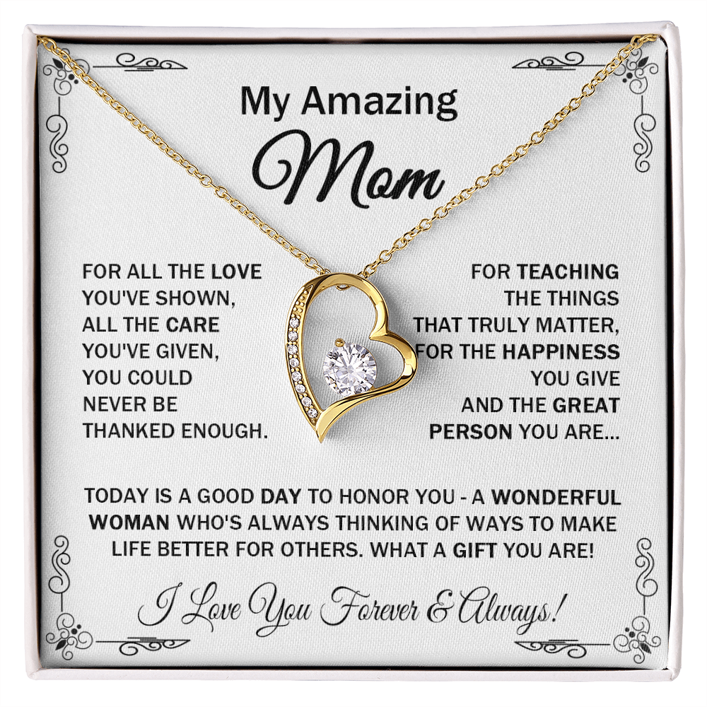 Amazing Mom - For All The Love - Forever Love Necklace Message Gift Card For Mother's Day Birthday From Daughter Son